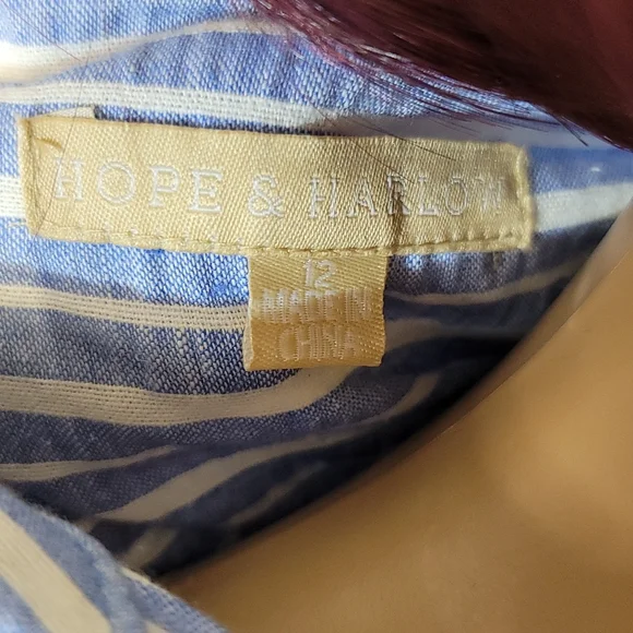 Hope & Harlow Blue and White Stiped Linen Blend Shirt Dress, Women's Size 12 - Picture 3 of 8